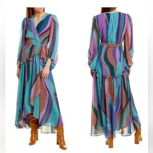 Anthropologie Balloon Sleeve Flowy Maxi Wrap Dress